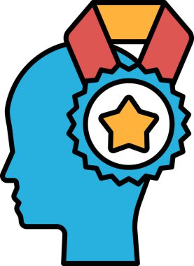 Kırmızı ve sarı kurdeleli mavi bir kafa ve tepesinde bir yıldız. Kurdele ve yıldız başarının ve başarının sembolleridir.