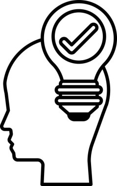 Üzerinde ampul ve işaret olan bir kafa.