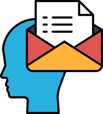 Üzerinde bir zarf olan mavi bir kafa. Zarf sarı ve kırmızı.