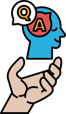 Üzerinde soru-cevap harfleri olan bir kafayı tutan bir el. El, kafayı öyle bir tutuyor ki sanki kafaya sarılıyormuş gibi duruyor. Konfor ve destek kavramı