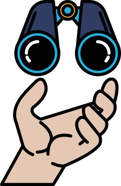 Dürbünü tutan bir el. Dürbün mavi ve siyah. El, dürbünü öyle bir tutuyor ki, içinden bakıyormuş gibi gösteriyor.
