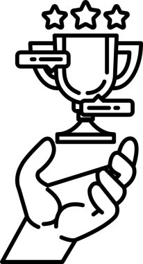 Üzerinde üç yıldız olan bir kupayı tutan bir el. Altın bir kupa ve onu tutan el.