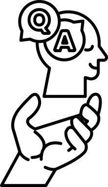 Üzerinde soru-cevap harfleri olan bir kafayı tutan bir el.