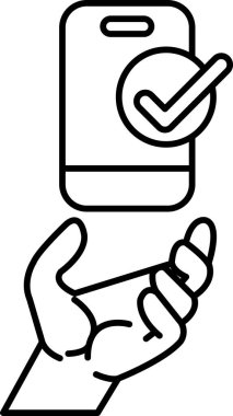 Üzerinde kontrol işareti olan bir cep telefonunu tutan bir el.