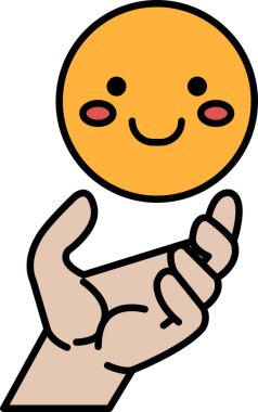 Gülen bir yüzün top tutarken çizdiği bir karikatür. Çizim mutluluk ve neşe veriyor.