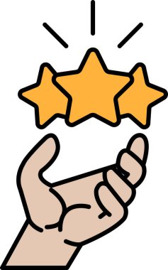 Üç yıldız tutan bir el, her yıldız sarıdır. El, yıldızları öyle bir tutuyor ki, parlıyorlar. Olumlu ve başarılı olma kavramı
