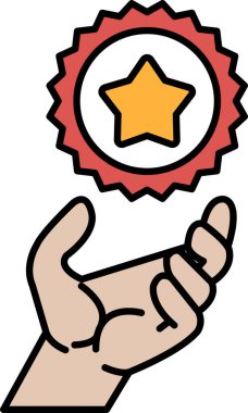 Kırmızı yıldızı tutan bir el. El açık ve yıldız avucunun içinde.