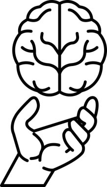 Sol yarısı ve sağ yarısı turuncu olan beyni tutan bir el.