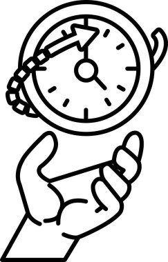 Elleri 1 ve 12 rakamlarını gösteren saati tutan bir el. Saat kırmızı ve beyaz.