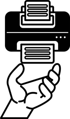 Yazıcı ve kağıt yığınını tutan bir el.