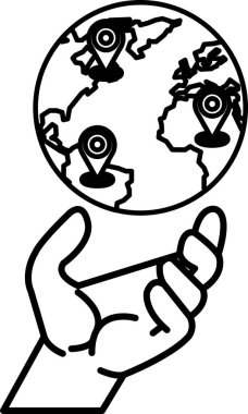 Üzerinde dört nokta olan bir küreyi tutan bir el.