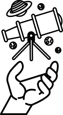 Teleskop ve tripodu tutan bir el.