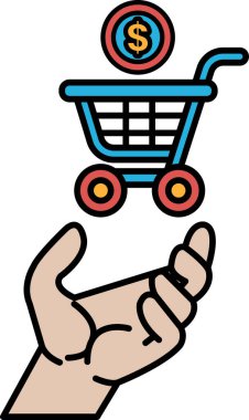 Üstünde dolar işareti olan bir alışveriş arabasını tutan bir el. El, arabayı bir hediyeymiş gibi tutuyor.