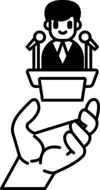 Mikrofon tutan ve mikrofon tutan bir adamın karikatürü.