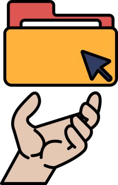 Fare imlecinin işaret ettiği bir klasörü tutan bir el. Dosya sarı ve kırmızı.