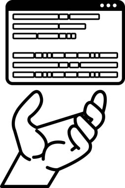 Bir el, üzerinde bir sürü metin olan bir bilgisayar ekranını tutuyor.