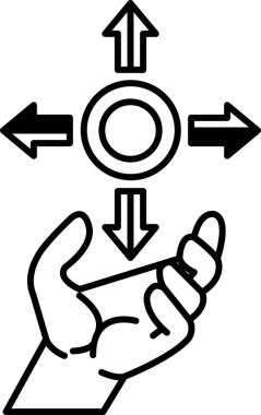 Bir el, farklı yönlere bakan dört oklu bir madeni parayı tutuyor.