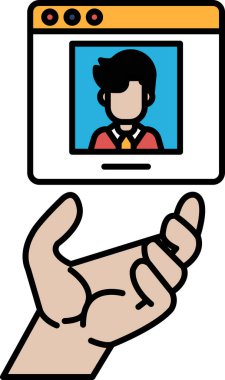 Bir adamın resmini tutan bir el. Adam bir kravat ve kırmızı bir gömlek giyiyor.