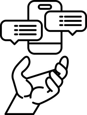 Üzerinde sohbet balonu olan bir cep telefonunu tutan bir el.