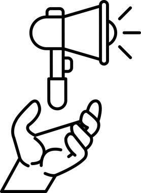 Üzerinde büyük bir hoparlör olan mikrofonu tutan bir el.