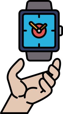 Saat 10: 30 'da saati tutan bir el. Saat mavi ve siyah.