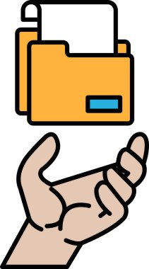 Bir el sarı bir klasörü tutuyor. Dosya açık ve üzerinde mavi bir etiket var.