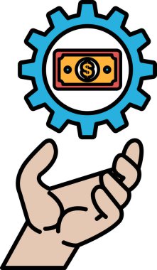 Bir el, bir dolarlık banknotu vitesin önünde tutuyor. Dolar banknotu sarı ve kırmızıdır.