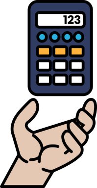 Üzerinde 123 ve 133 rakamları olan bir hesap makinesini tutan bir el. Matematiksel hesaplamalar için hesap makinesi kullanma kavramı