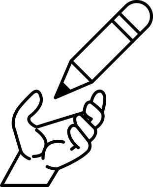 Bir kalem, onu tutan bir elle gösterilir.