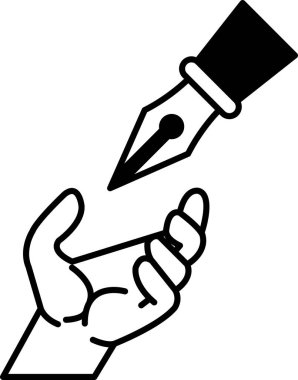 Bir kalem gösterilir, bir el uzatılır ona.