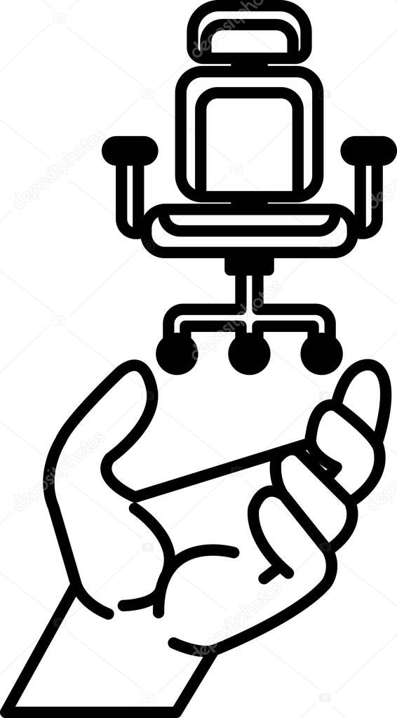 A hand holding a chair in line art style