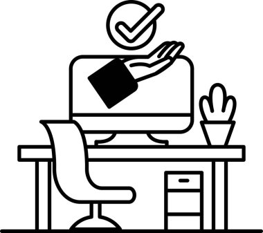 Üzerinde bir el ve işaret olan bir bilgisayar monitörü.