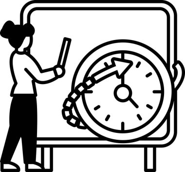 Bir kadın saatin önünde duruyor.