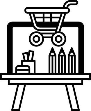 Üstünde sepet olan bir alışveriş arabası çizimi.