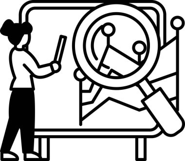 Bir kadın beyaz tahtadaki grafiğe bakıyor.