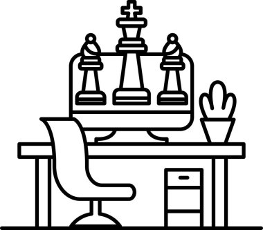 Üzerinde üç satranç taşı olan bir bilgisayar monitörü.