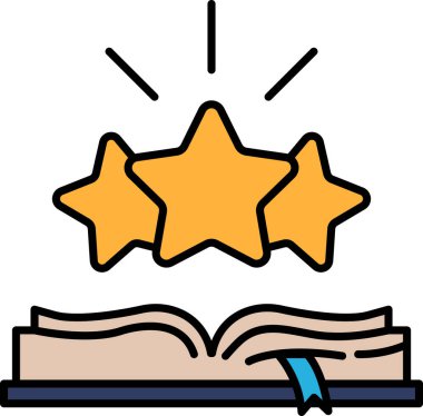 Kapağında üç yıldız olan bir kitap. Yıldızlar sarıdır ve kitabın ortasına yerleştirilirler. Kitap orta sayfayı açıyor.