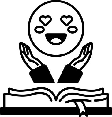 İki eliyle bir kitaba uzanan gülen bir yüz.