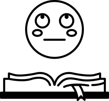 Önünde kitap olan karikatürsel bir yüz.