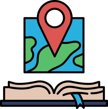 Kapağında dünya haritası olan bir kitap. Harita kırmızı ve yeşil. Kitap, haritayı gösteren kırmızı bir okun olduğu bir sayfaya açılıyor.