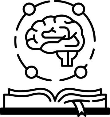 Bir beyin, merkezinde bir kitap olan çemberlerle çevrilidir.