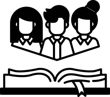 Üç kişi açık bir kitabın önünde duruyor.