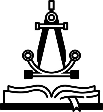 Kapağında cetvel ve pusula olan bir kitap.