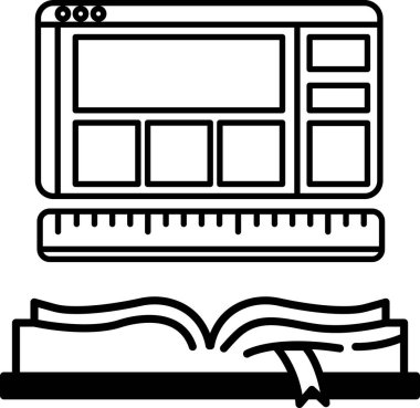 Üzerinde kitap olan bir bilgisayar monitörü.