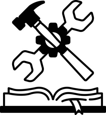 Bir kitapta çekiç ve anahtar gösterilir.