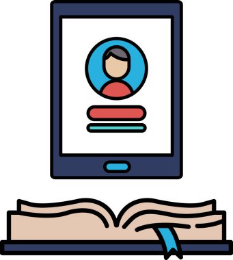 Üzerinde bir kişinin yüzü olan bir tablet gösterilir. Tablet bir kitaba açılıyor.