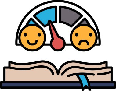 Sol sayfasında gülen surat ve sağ sayfasında somurtkan surat olan bir kitap..