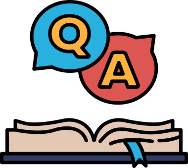 Üzerinde kırmızı ve mavi soru işareti ve A olan bir kitap..