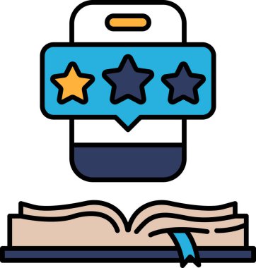 Üzerinde yıldızlar ve telefon olan bir kitap. Yıldızlar üç ve telefon kitabın sol tarafında.