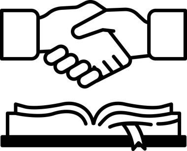 Arka planda bir kitapla iki kişi arasında bir tokalaşma gösterilir.